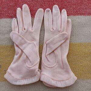 Vintage Pink Textured Gloves With Ruffled Cuffs For Women 9 Inches Long Handmade